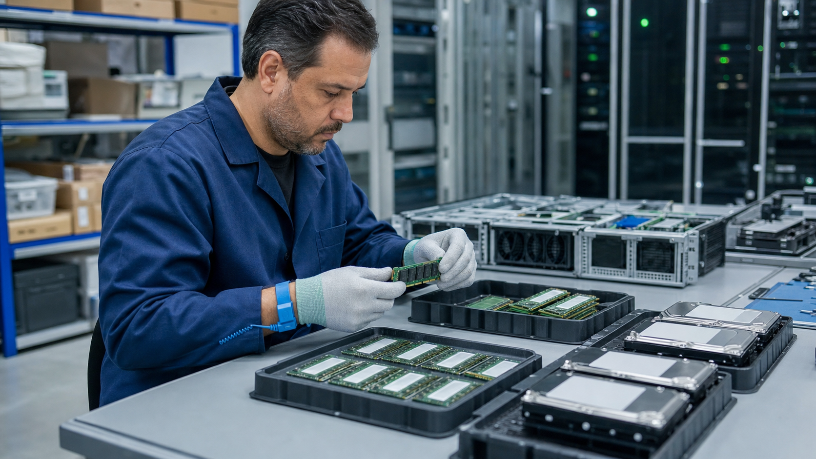 Quality and procurement team reviewing tested server components